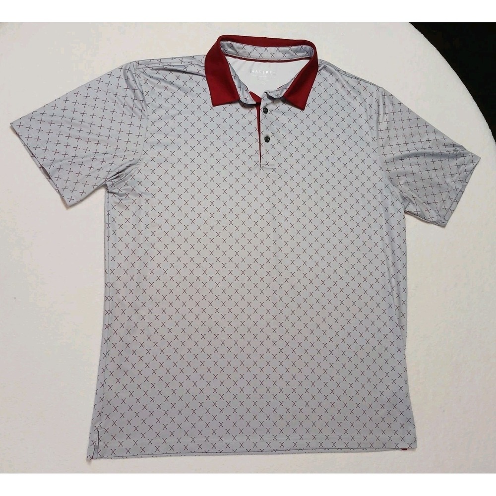 Maelreg Mens XL Performance Golf Polo Shirt Gray Crossed Clubs Maroon Collar AOP